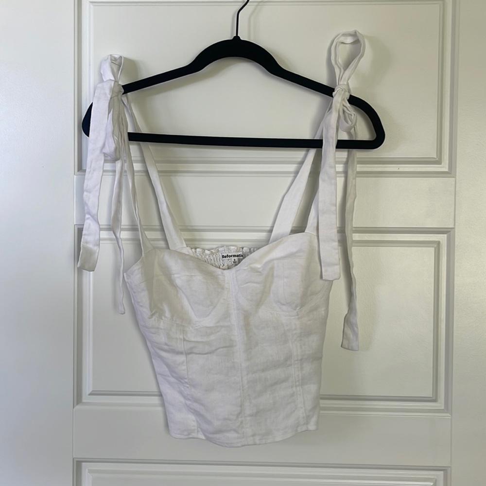 Reformation linen bow top